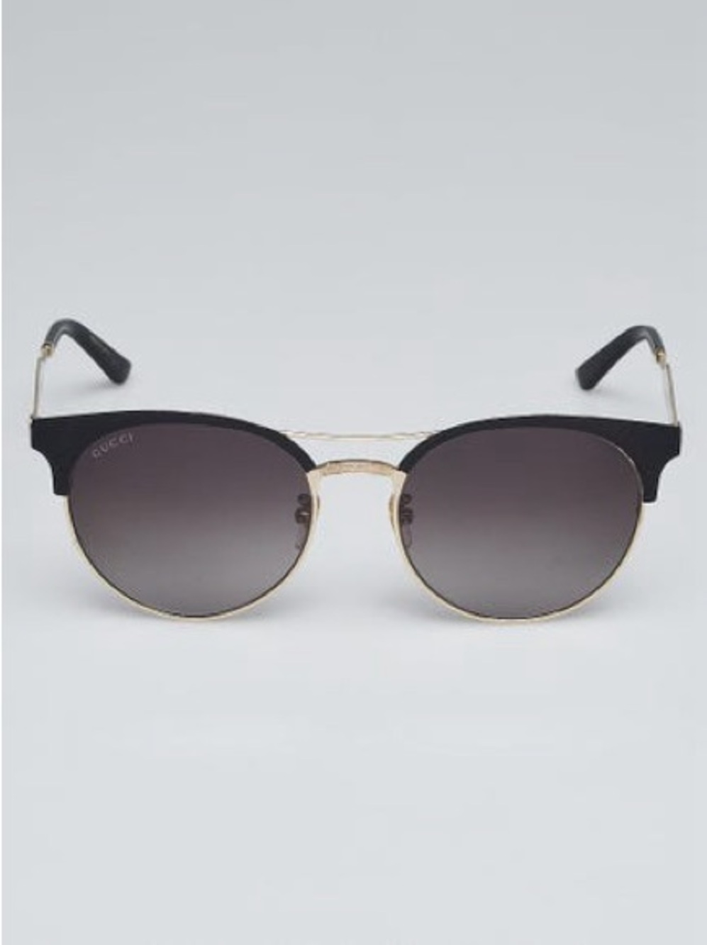 Gucci Black & Gold Round-Frame Sunglasses GG0075